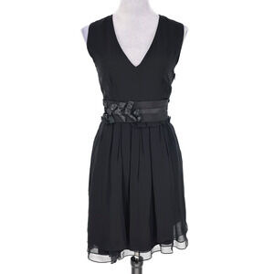 Vera Wang Lavender Label Dress Womens 6 Black Silk Chiffon Zip Fit n Flare Party